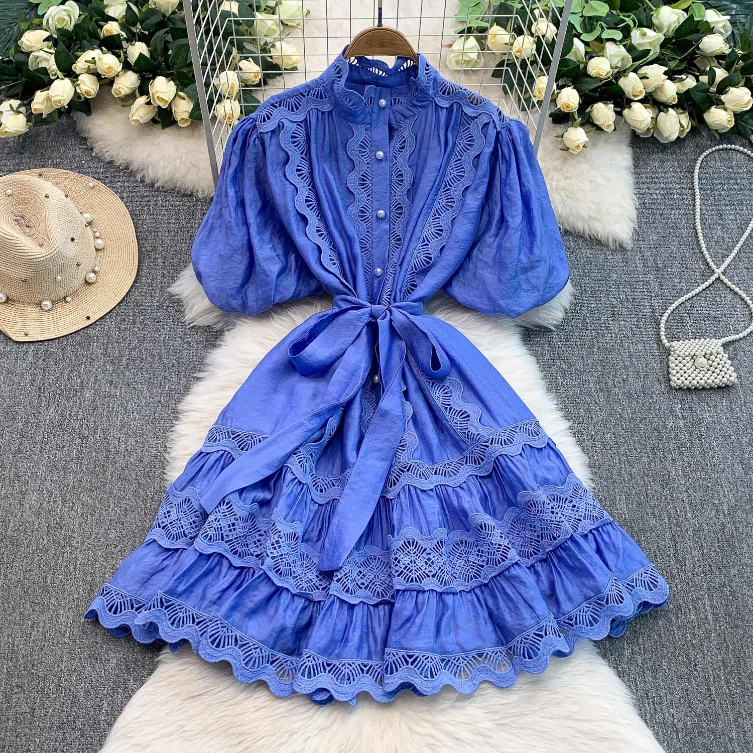 

Vintage sexy short sleeve lace button Dress Chic Summer Beach fairycore Vestidos Vacation women clothing