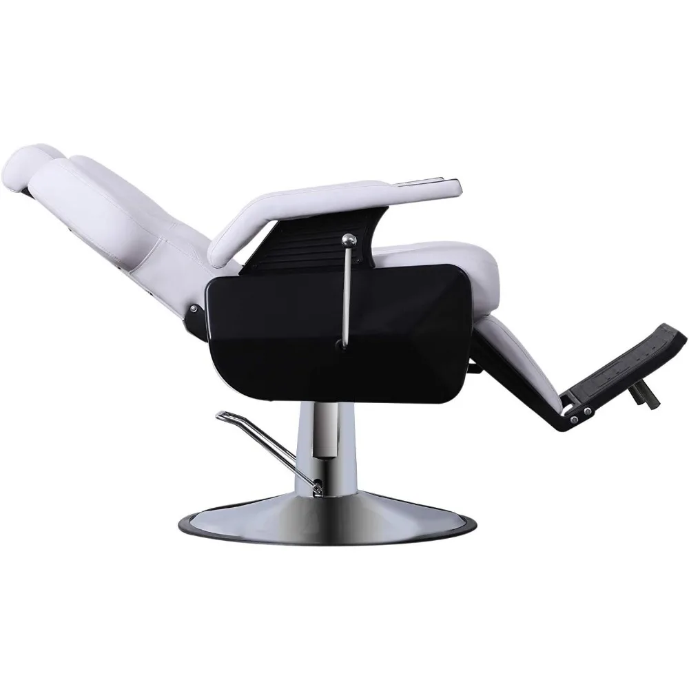 Heavy Duty Reclining Barber Chair All Purpose Hydraulic Salon Chair for Barbershop Stylist Tattoo Chair 2687 (White)