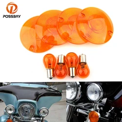 4 Pcs Motorcycle Turn Signal Lights Lens Cover Amber Bulbs for Harley Road King FLHR Tour Glide Classic FLTC Heritage Softail