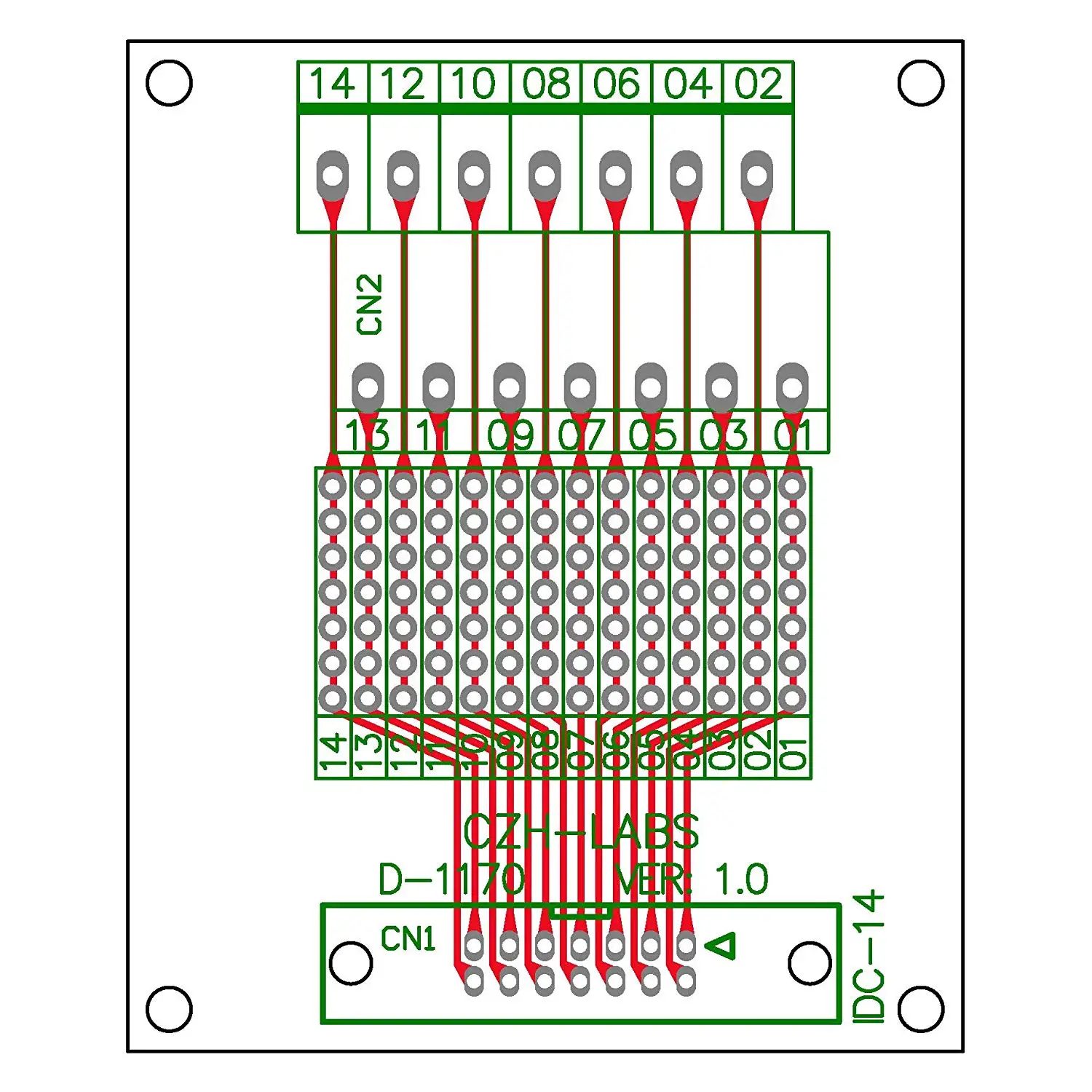 CZH-LABS IDC-14 Male Header Connector Breakout Board Module, IDC Pitch 0.1\