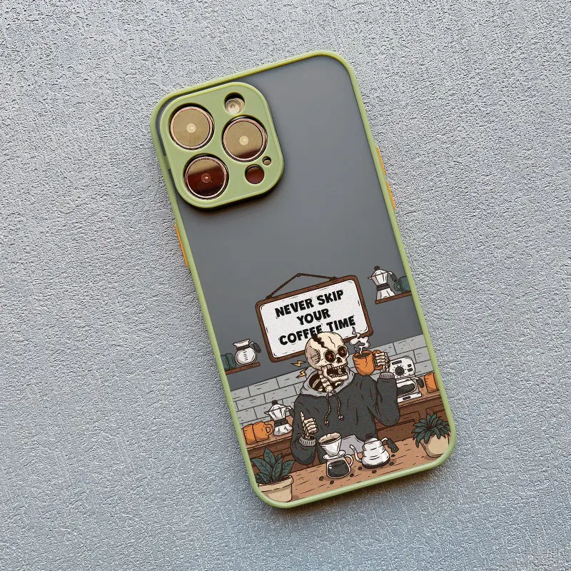Modische Kaffeetotenkopf Handyhülle für iPhone 17 16 15 14 Pro Max Plus 13 12 11 Mini Pro Max XR XS X Stoßfeste Schutzhülle – Detail 5