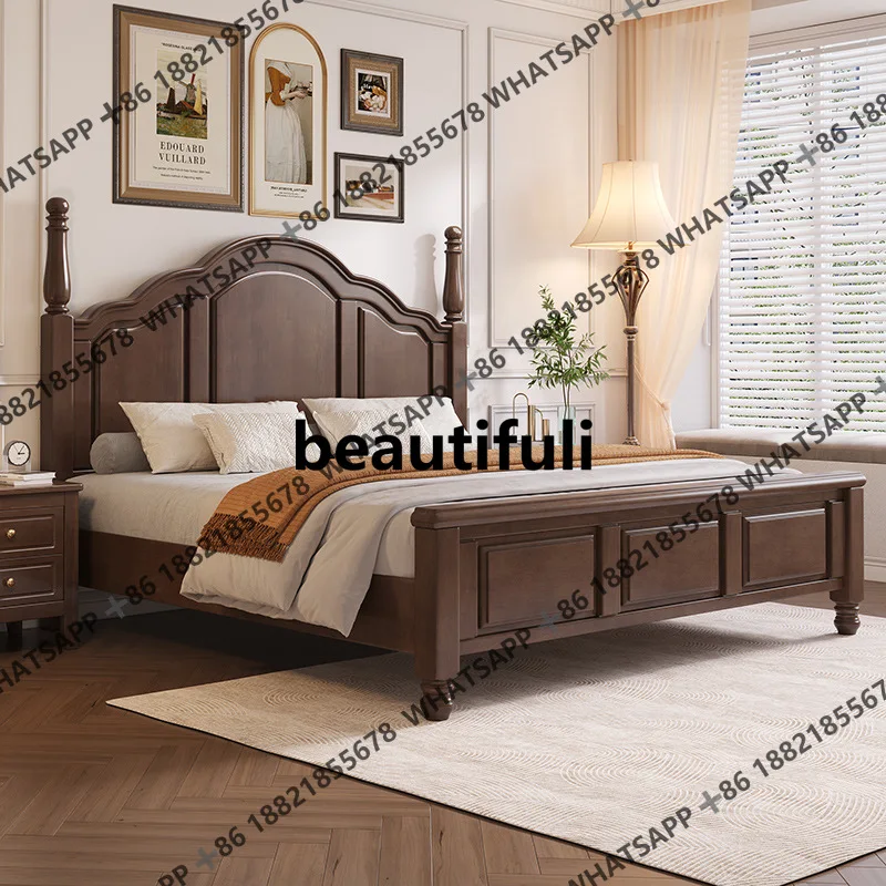 

Solid wood, retro double bed master bedroom oak, simple, storage bed