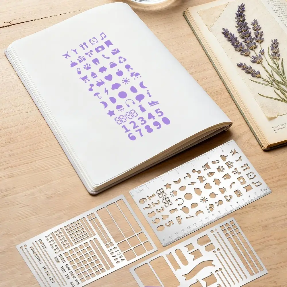 

Stainless Steel Template Ruler Double-Sided DIY Template Planner Stencil Multifunctional Portable Bookmark Ruler