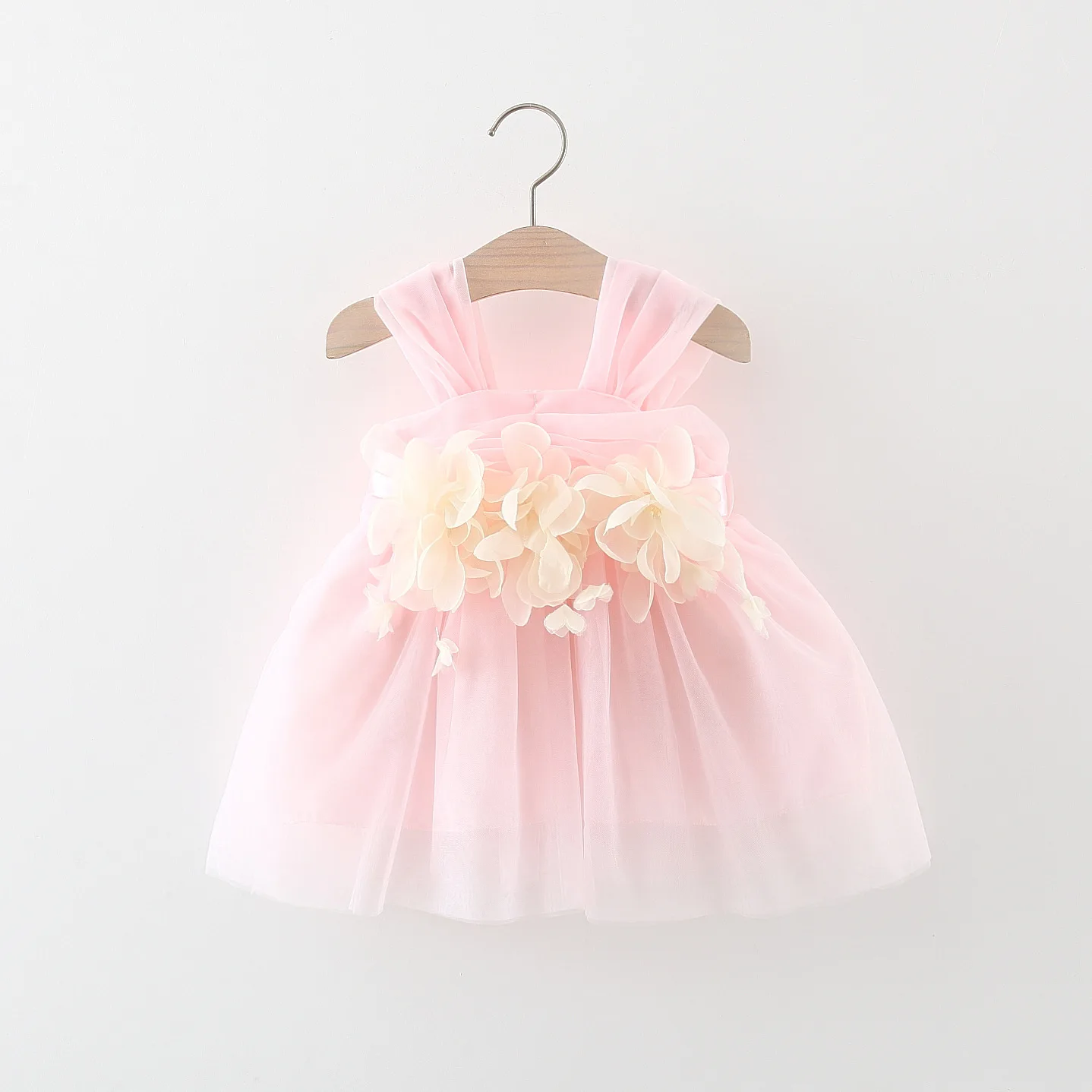 Summer New Baby Girl Dress Sweet Solid Color Sheer Children'S Clothing (9 Months -3 Years Old)