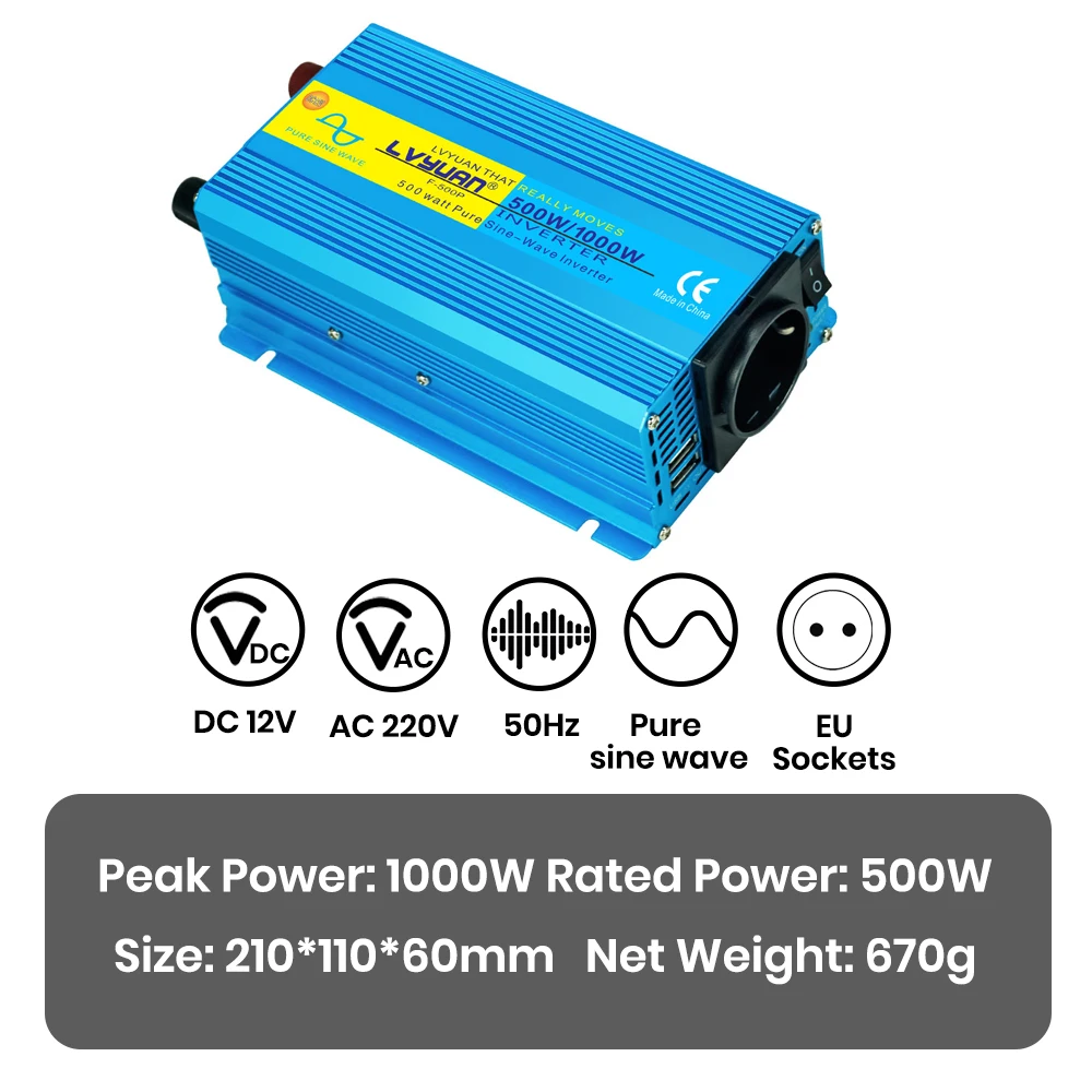 Lvyuan Zuivere Sinusomvormer 2000W DC 12V 24V naar AC 220V 240V Continu Vermogen 2000W Omvormer