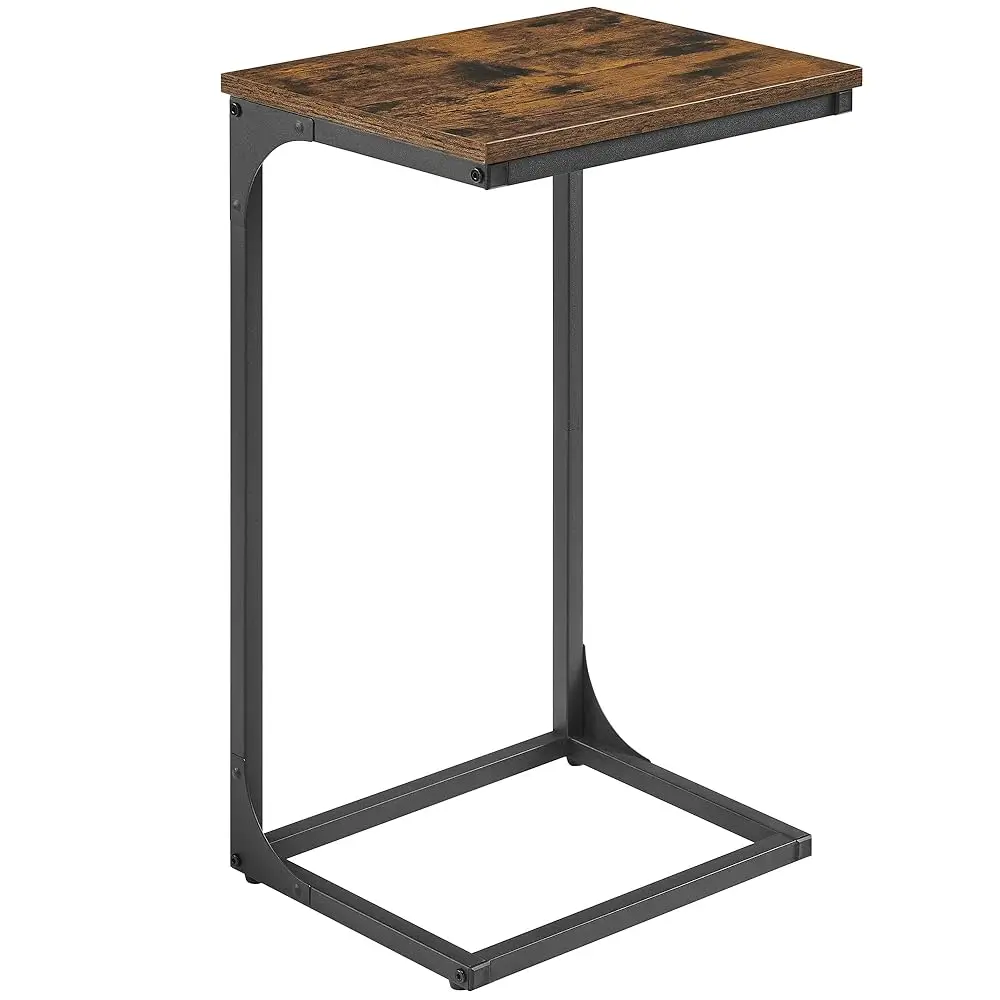 

C-Shaped End Table, Side Table For Sofa, Couch Table With Metal Frame, Small Tv Tray Table For Living Room, Bedroom, Rustic