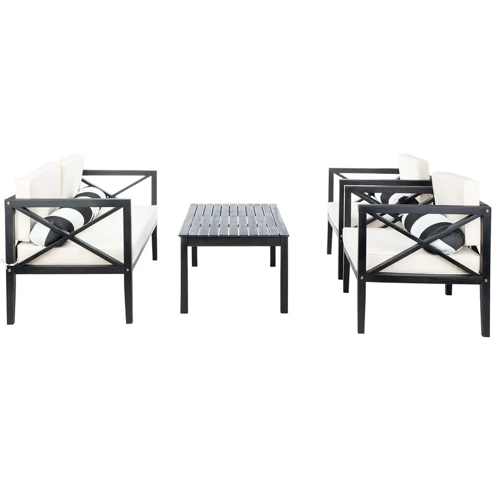 

Black and Beige 4-Piece Outdoor Patio Set with Cushions