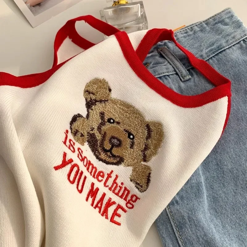 

Elastic Knit Slim Kpop Tank Top American Cute Dog Embroidery Crop Top Halter Top Coquette 2000s Aesthetic Y2k Sexy E-girl Casual