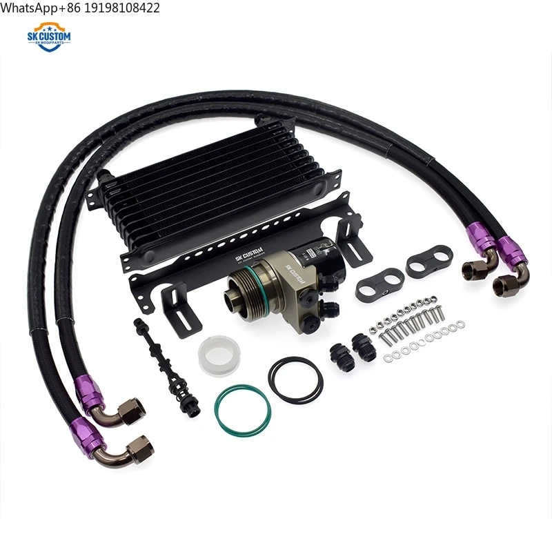 Black 10 Rows Oil Cooler Sandwich Adapter Kit for VW Golf MK7 1.8T 2.0T EA888 Gen3 Engine