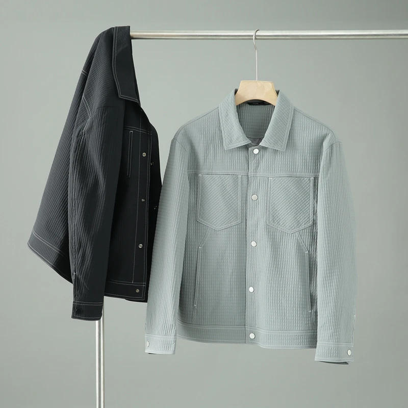 

Plaid Fabric Jaet! 3D Stitching! Collared Workwear Sle! New Autumn Men's Faion Outerwear Stand Fit Long Sl...