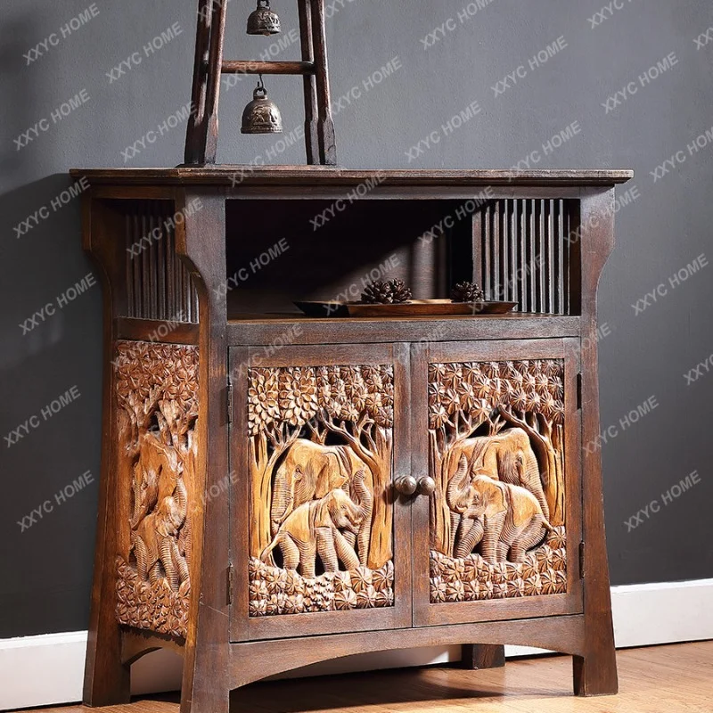 

Southeast Asian Solid Wood Entrance Cabinet Carved Locker Furniture