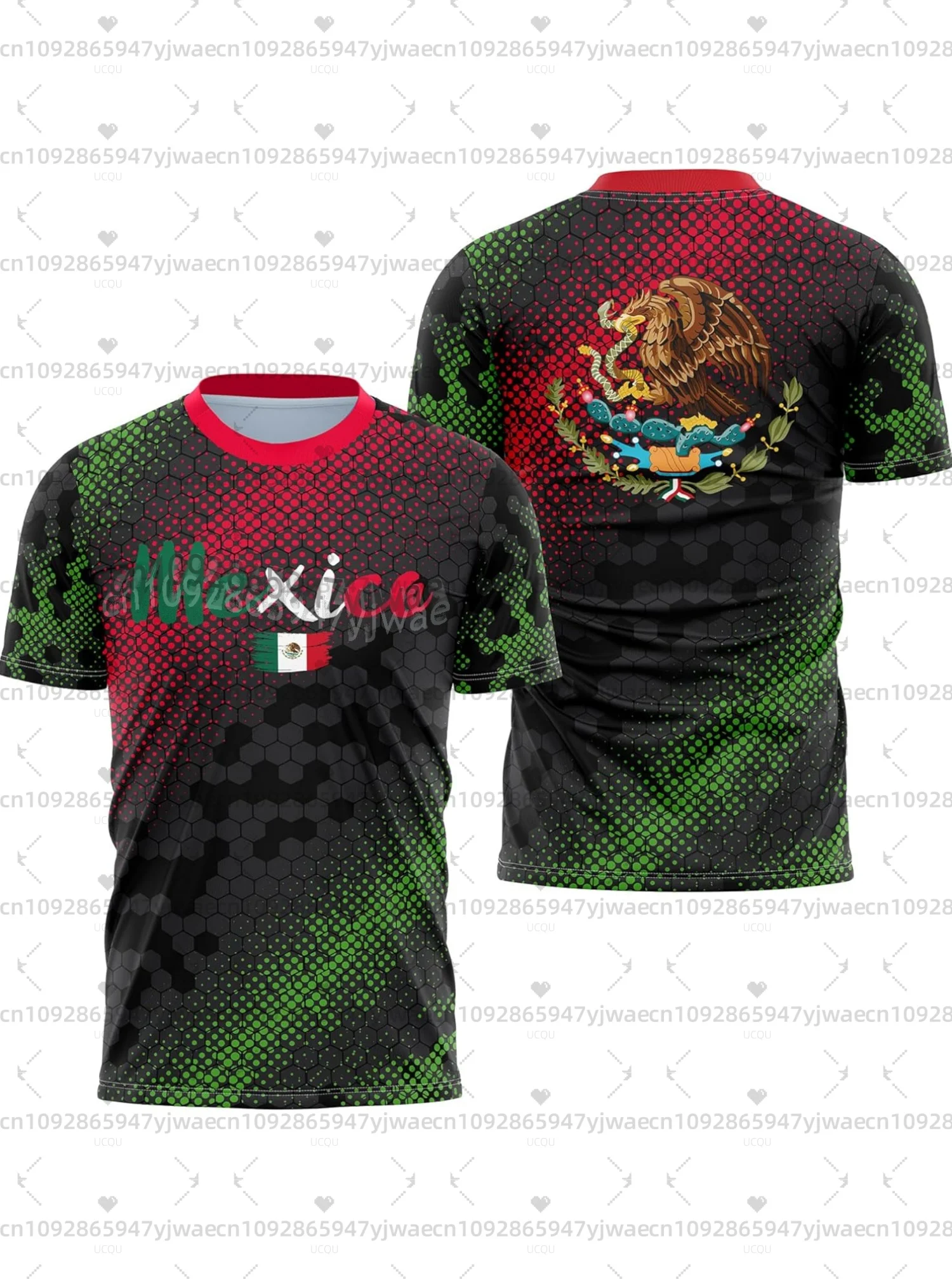 Camiseta de Futebol Masculina e Feminina com Estampa da Bandeira Mexicana em Poliéster, Manga Curta, Tamanhos Grandes, Nova Coleção 2026 - Camisa Masc