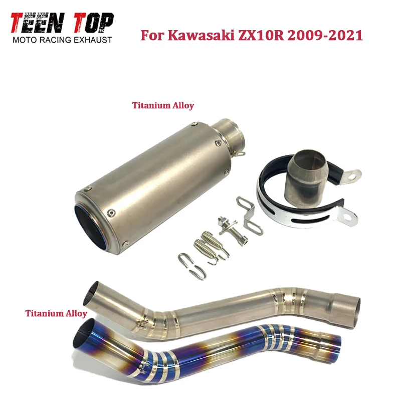 

Ti-Alloy Motorbike Slip-on Exhaust For KAWASAKI ZX10R ZX-10R Exhaust Pipe 51mm Racing Muffler Escape Moto Mid Connect Tube 09-21