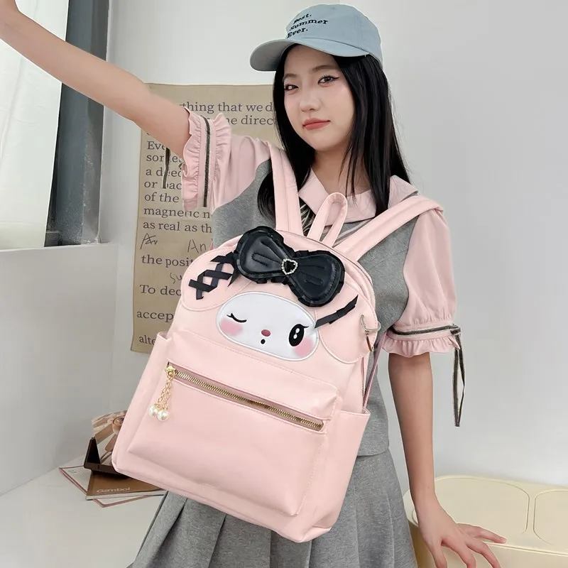 Anime Sanrio Kuromi Winking Bow My Melody Backpack Cartoon Animation Peripheral Girls Zipper Storage Bag