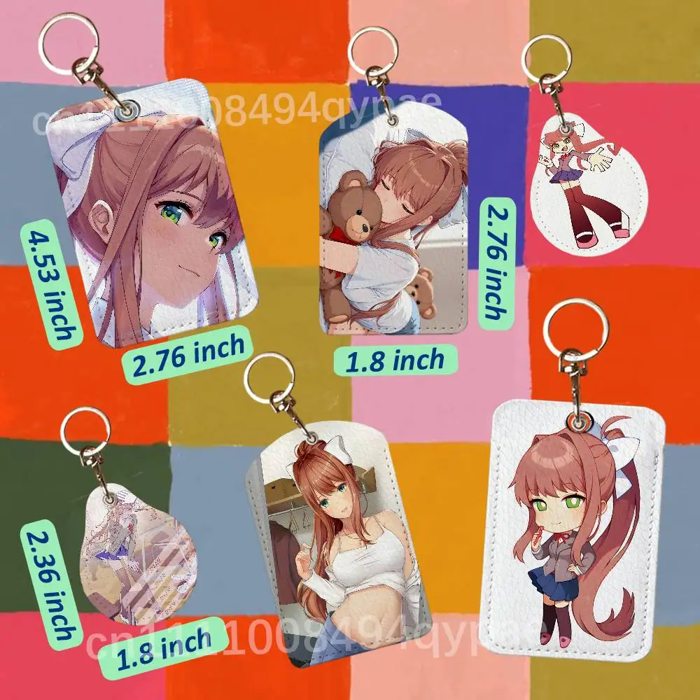 Monika D-DDLC Leather Access Card Case Anti-lost Card Holder Keychain Accessories Fingerprint-proof Key Tag Ring