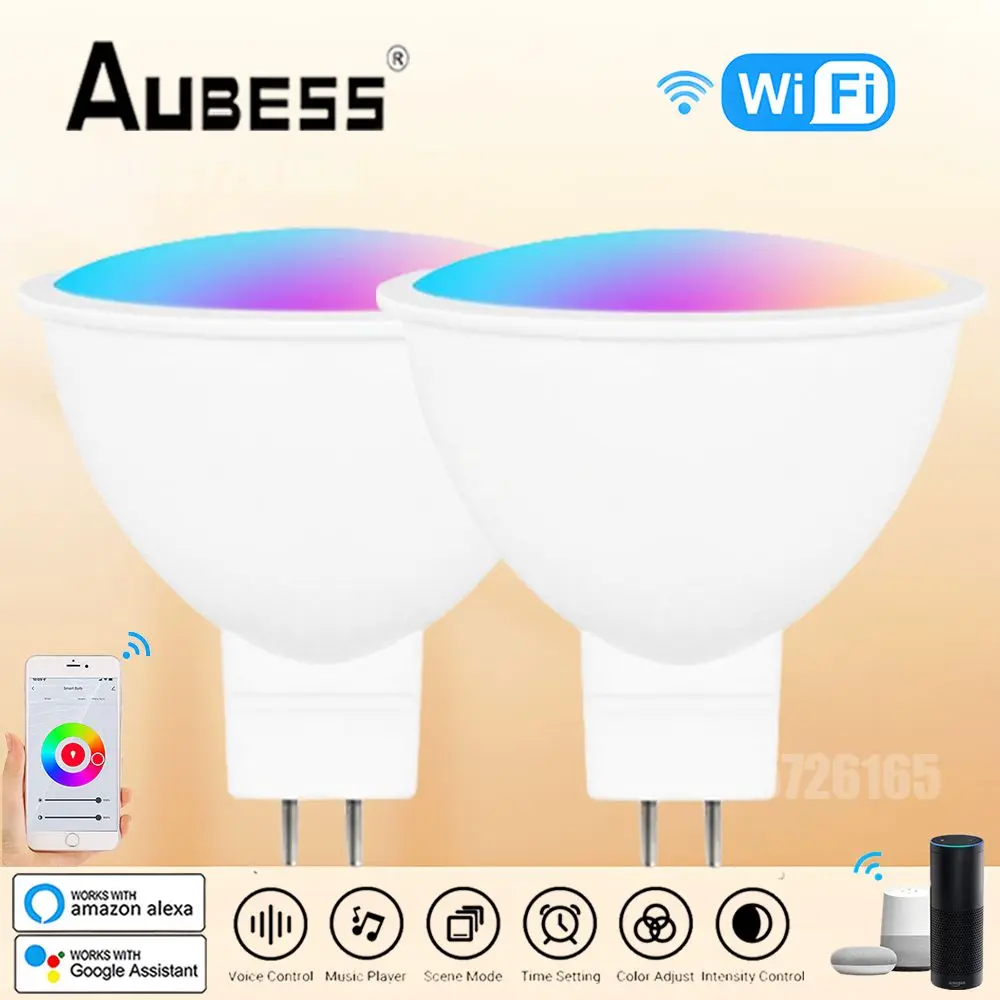 WiFi MR16 Smart LED Light Bulb AC/DC 12V GU5.3 Reflector Spoltlight 50W Equivalent RGB Warm Cold White Remote Decorative Lamp