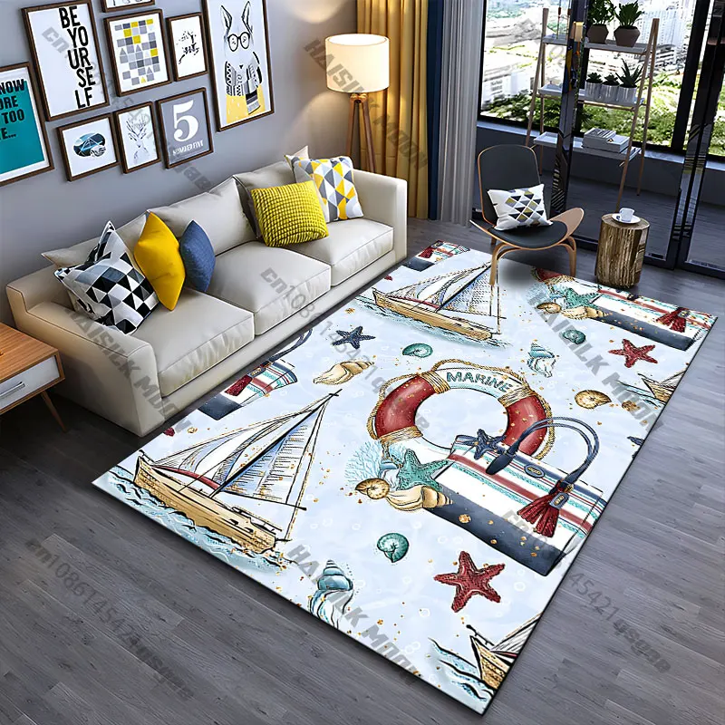 Marine theme with nautical elements carpet Yoga living room room decor children's crawling mat doormat area rug games mat