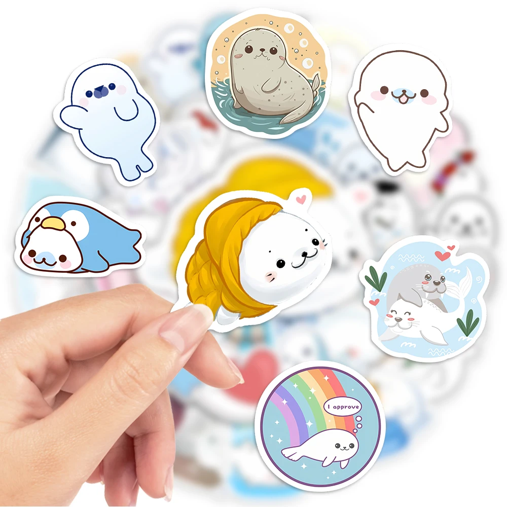 10/25/50Pcs Kawaii Cute Cartoon Seals Stickers DIY Skateboard Laptop Luggage Cup Bike Motorcycle Phone PVC Waterproof Child Toys