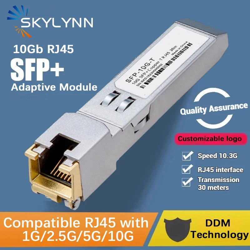 10Gb SFP+ Module,RJ45 10G Optical to Electrical Module DDM,Adaptive Compatible 5/2.5/1.25G Riptide Cisco HW H3C TP-Link 30M/80M