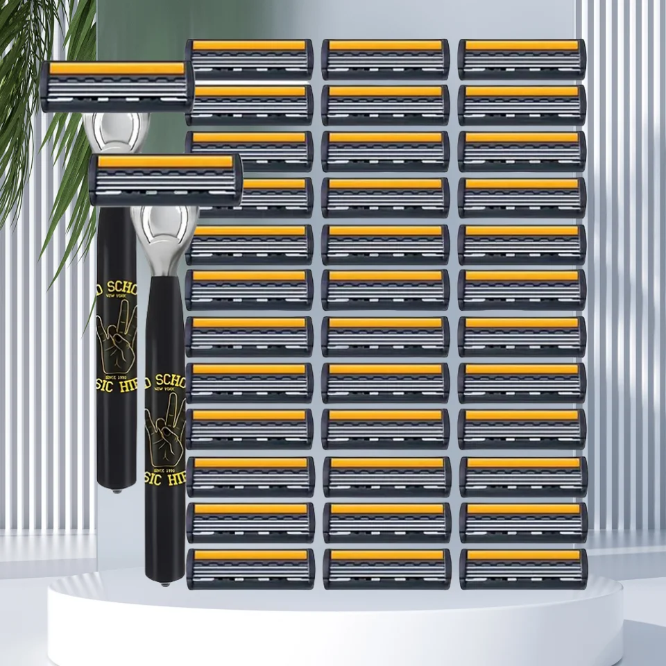 ماكينة حلاقة آمنة مكونة من 3 طبقات من الفولاذ المقاوم للصدأ، شفرة تقدمية سهلة الحلاقة للرجال وأدوات حلاقة لإزالة الشعر للنساء #1