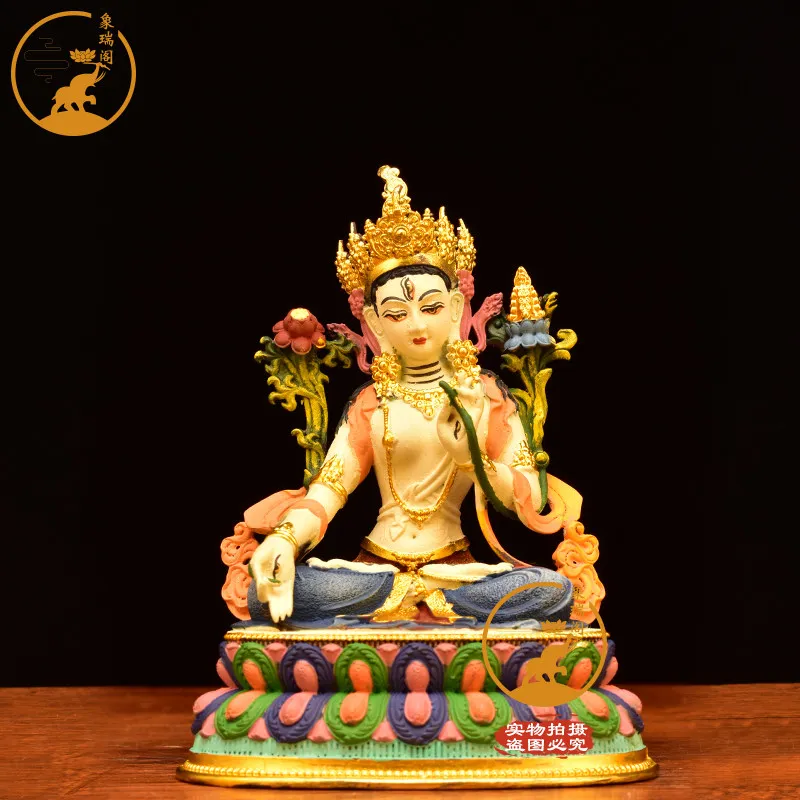 Tantra Home Devotion White Mother Buddha Statue All Copper Painted Tibetan Legend Household Tara Bronze Statue Ornament Seiko 11
