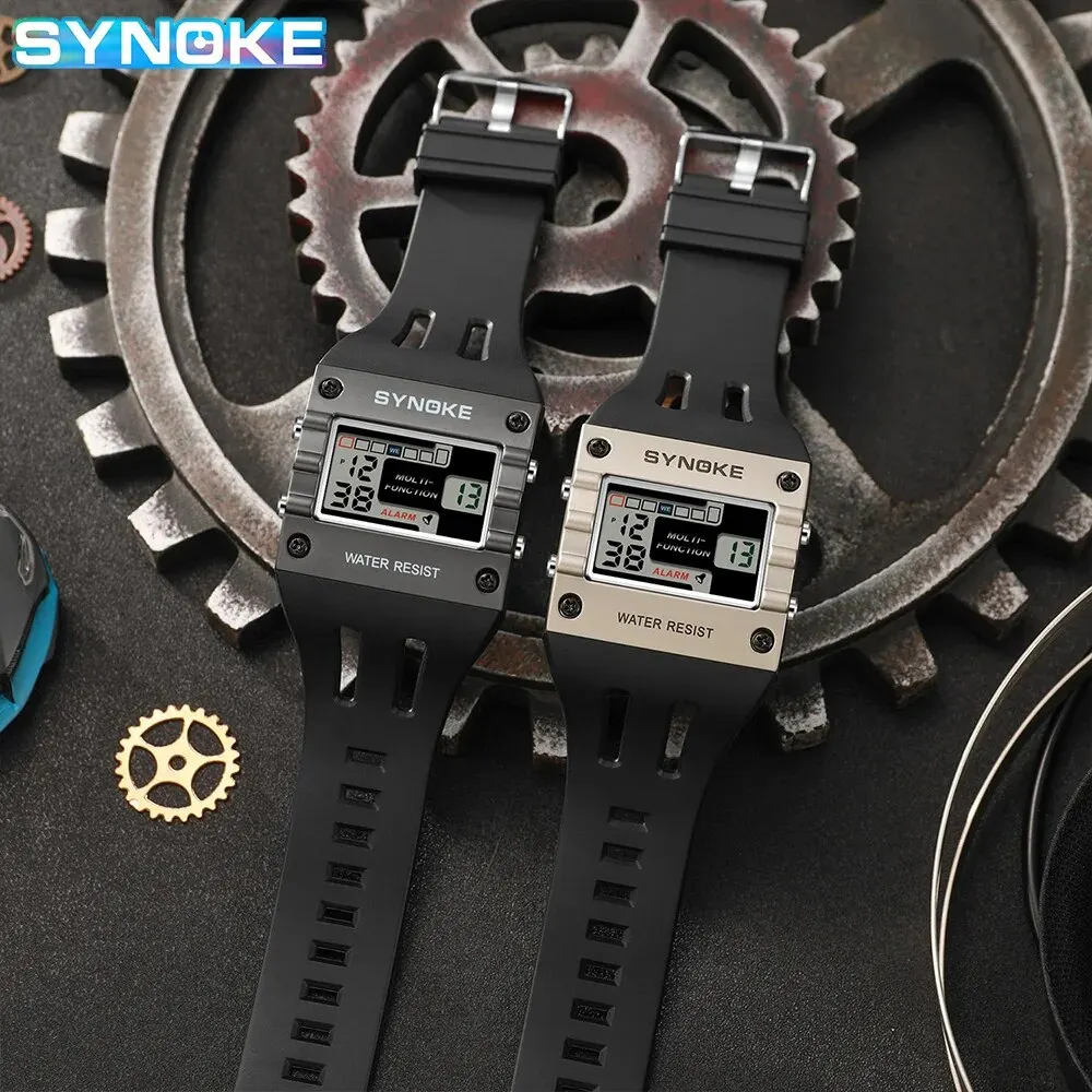 SYNOKE Digital Watch Men Sports Electronic Watch Waterproof Night Glow Large Screen Square Student Watch Outdoor New Color Trend