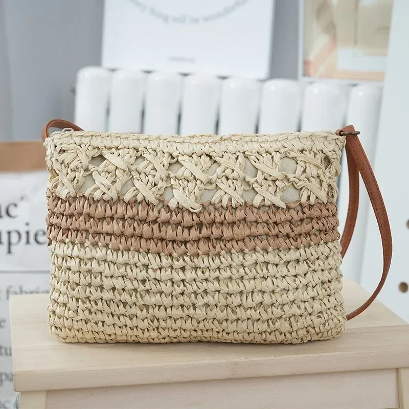 

Богемная тканая большая сумка 2025 года — летняя пляжная сумка через плечо и через плечо с соломенным дизайном ручной работы для отпуска