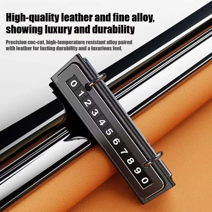 Luxury Focus: Elegant Leather Temporary Parking Sign | Sophisticated Movable Number Plate for Your Vehicle | Premium Car