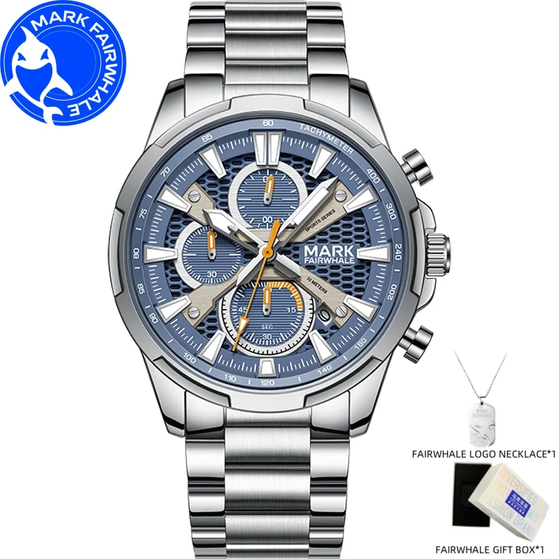 

FAIRWHALE 5032 Luxury Men's Watch Gift Set Stainless Steel Quartz Wristwatches Chronograph Calendar Waterproof Watches for Man