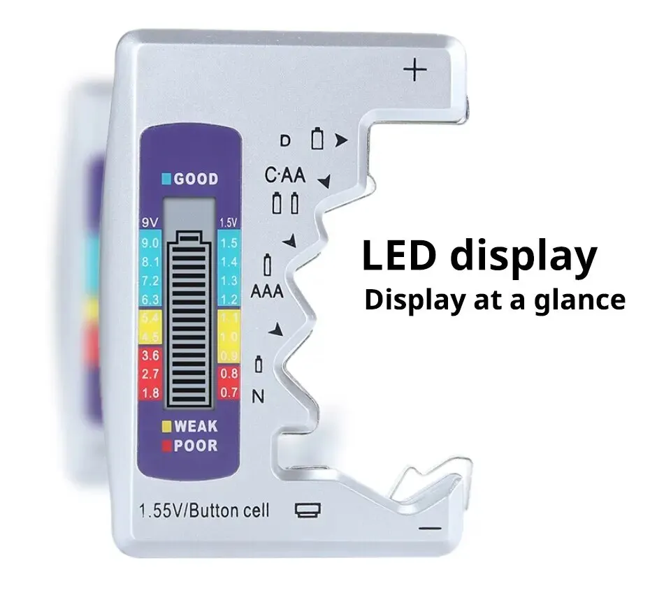 Digital Battery Tester C D N AA AAA 9V 1.5V Button Cell Capacity Check Detector LCD Display Capacitance Diagnostic Tool