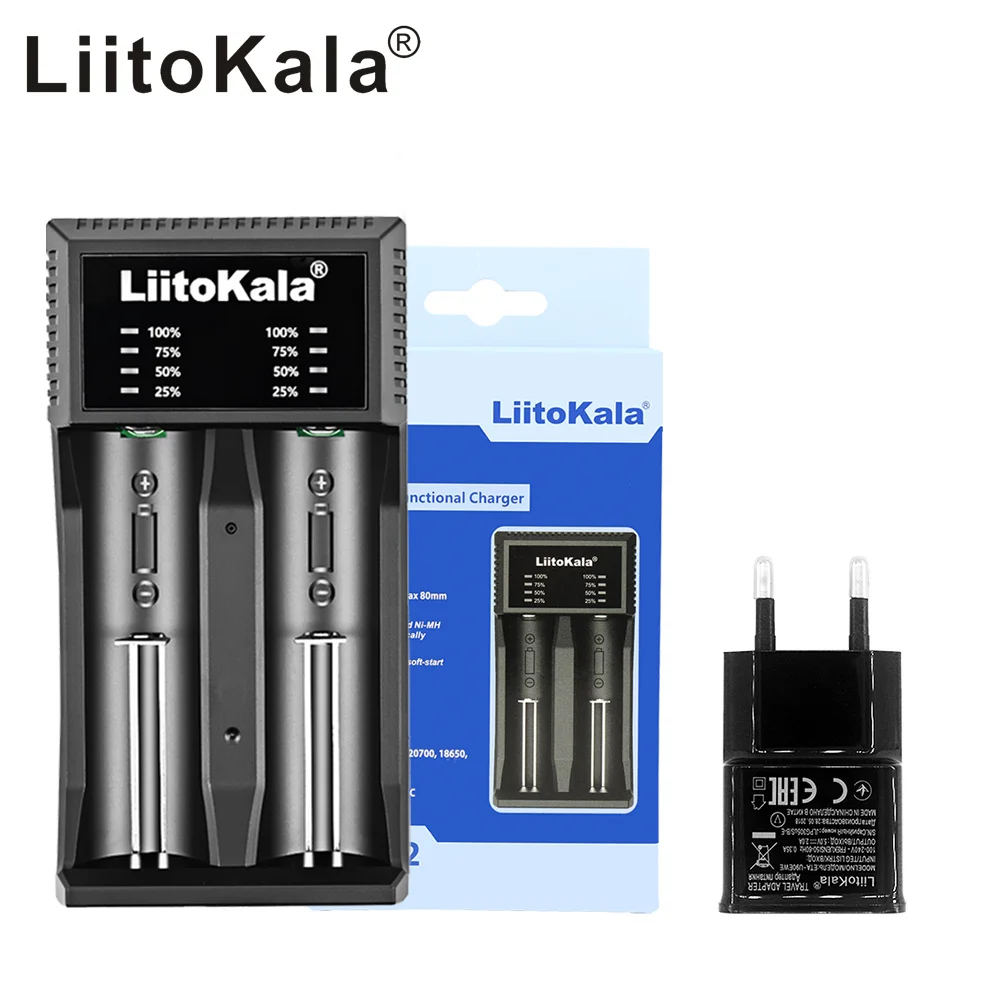 LiitoKala Lii‑C2 2‑Slot Smart Universal Battery Charger for Li‑ion Ni‑MH AA AAA 18650 21700 26650 Rechargeable Batteries