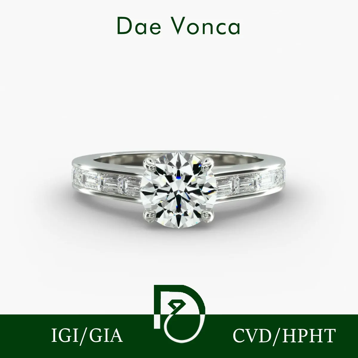 

Sleek Channel Set Brilliant Round Cut Lab Grown Diamond Ring Baguette Cut Accents Pt950/14K/18K White Gold For Engagement