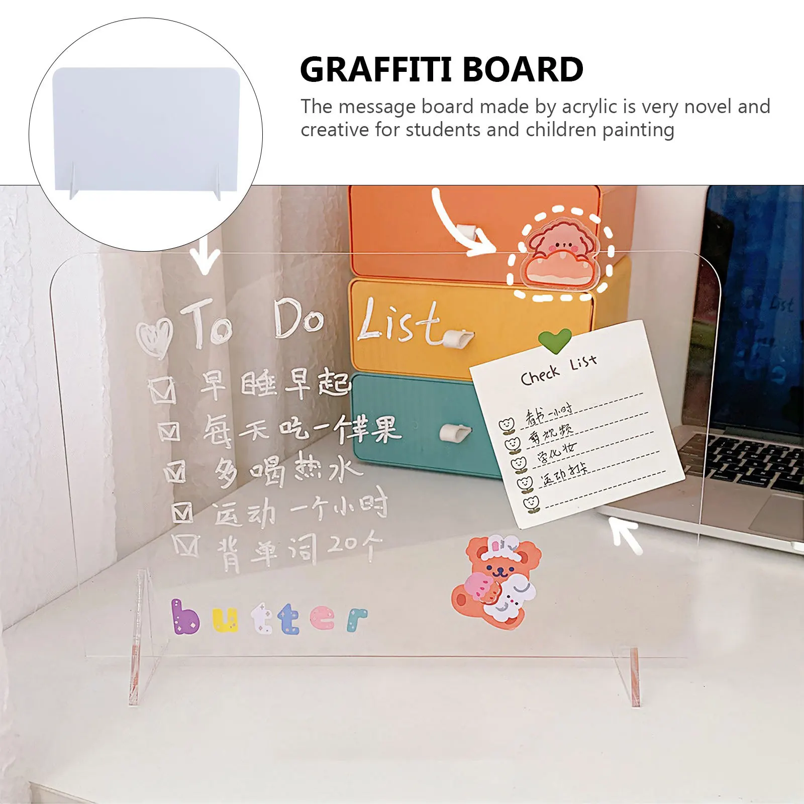 1Pcs Creative Transparent Message Board Acrylic Note Board for School Student Sketchpad School Supplies