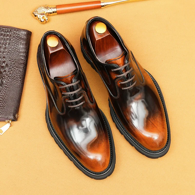 

Luxury Patent Leather Mens Oxfords Wedding Shoes Handmade Genuine Leather New Fashion 4cm Height Platform Dress Social Shoes Man