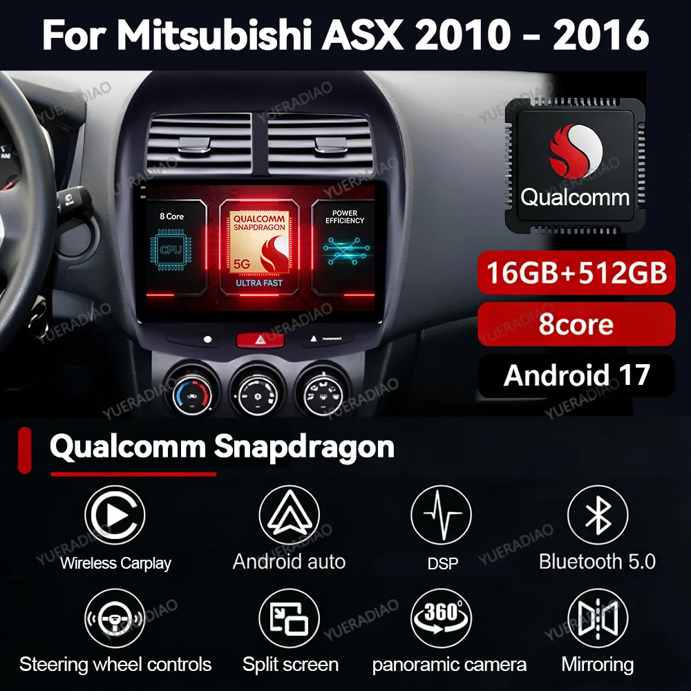 Android 17 Carplay Auto For Mitsubishi ASX 1 2010 2011 2012 2013 2014 2015 2016 Car Radio Multimedia Video Player GPS NAVI 4G BT