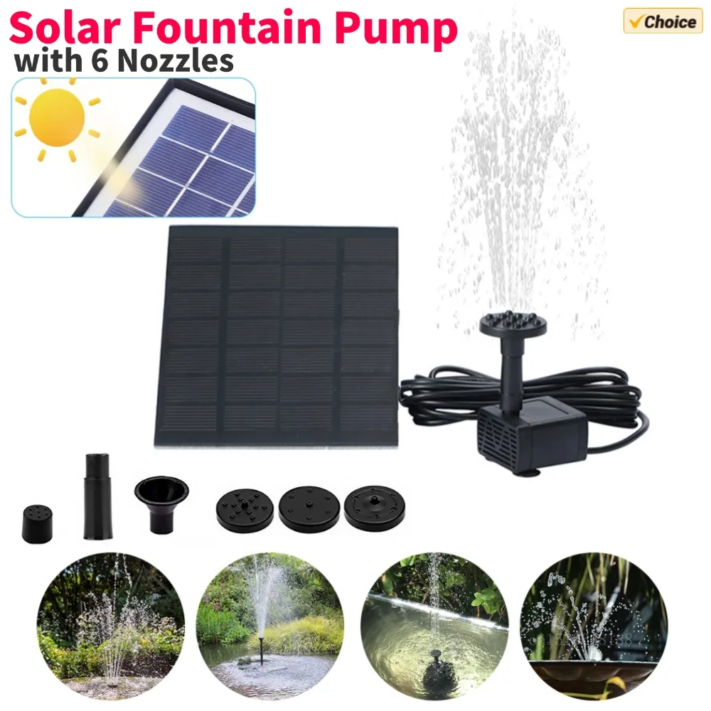 

Солнечный водяной насос для пруда, простая установка с 6 насадками, водяной насос, фильтр, декоративный реквизит, портативный для погружного фонтана для бассейна