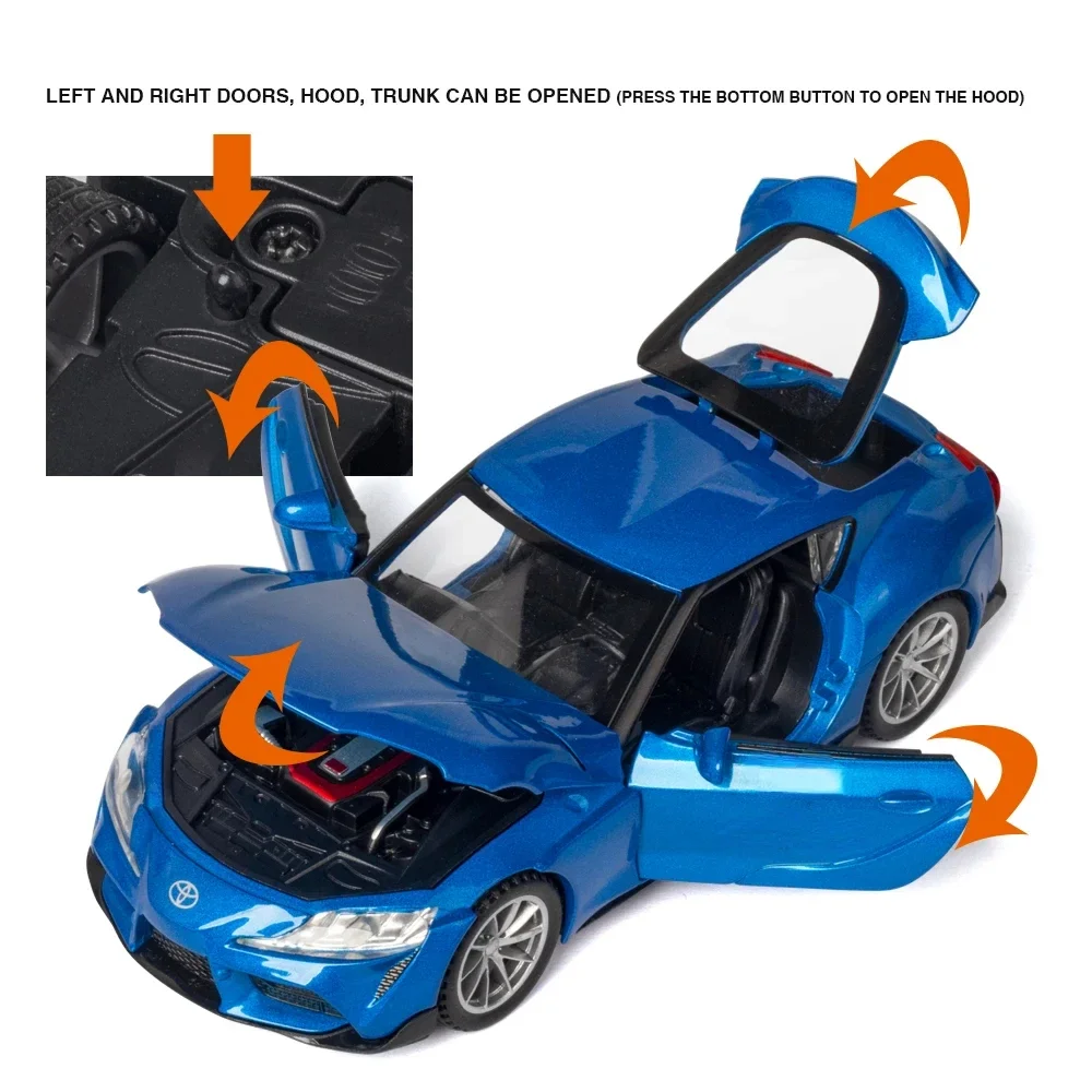 1/32 Toyota GR SUPRA Diecast Legierung Auto Modell Hohe Simulation Metall Spielzeug Mit Sound Licht Zurückziehen Für Kind Kinder Sammlung