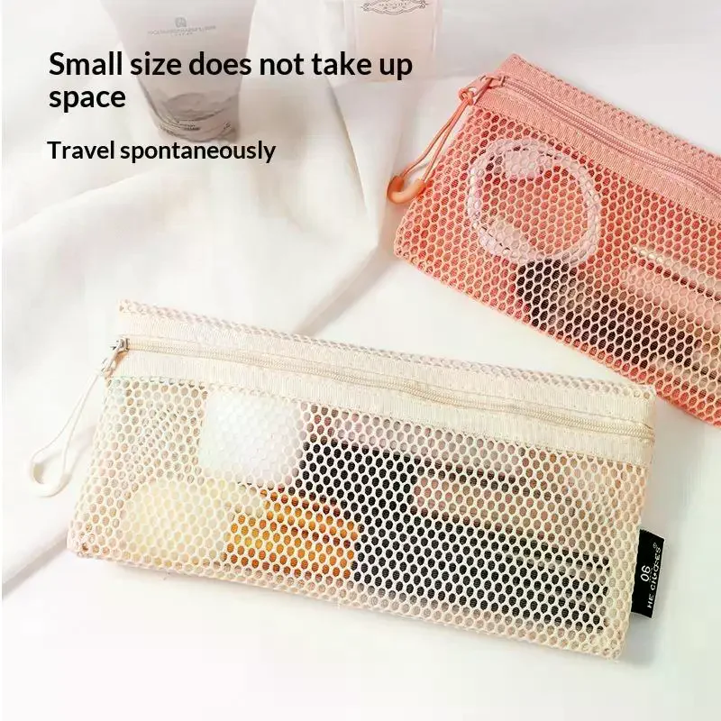 /TPz/Mesh Zipper Storage Pouch Visible Large Capacity For Stationery Cosmetics Cables Travel Breathable