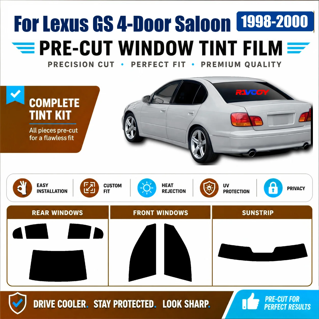 For Lexus GS 4-Door Saloon 1998-2000 Privacy Tint Film Custom Fit Complete Window Precut Glass Kit