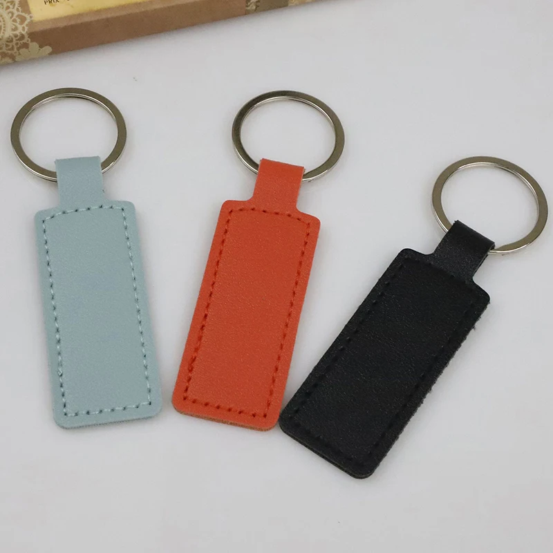 1Pcs Double Sided PU Leather Keychain  PU Solid Color Car Key Chain Simple KeyChains Keyholde Car Small Gift Metal Pendant image 4