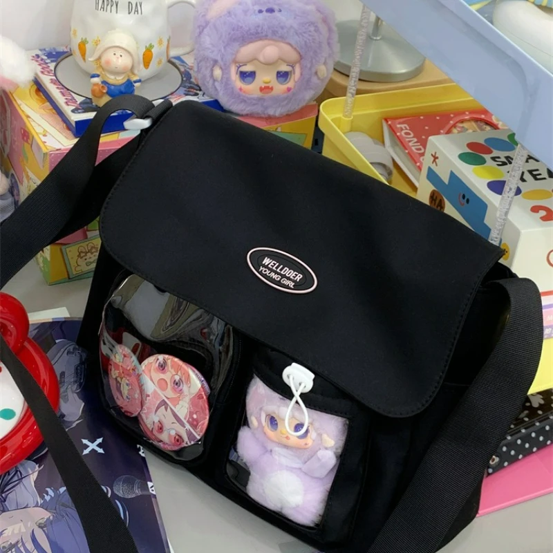 

Cute Japanese Style Crossbody Bag for Girls Large Capacity Student Shoulder Ita Bag Transparent Texture Versatile Storage Bag