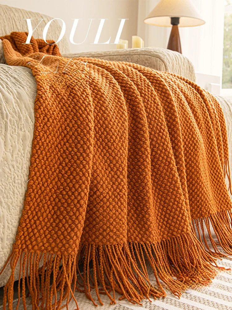 Nordic Style Pure Color Couch Blanket Afternoon Nap Shoulder Shawl Towel Camping Hotel Living Room Summer Season Modern Simple