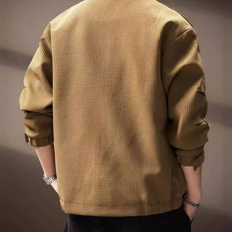 

plus Size Trendy Jaet Men's Casual Fat Guy Outerwear 2025 New Advanced Feeling Top Loose Fit Zipper Decoration Iron-Free Po...