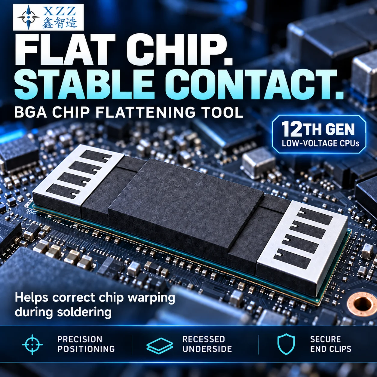 XZZ BGA CPU Flattening Tool for 12th Gen Low Voltage Chips Precision Positioning Fixture for Motherboard Soldering Rework Repair