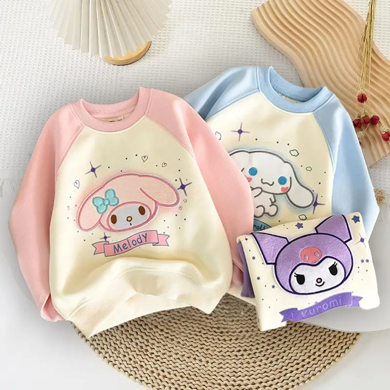Sanrio Kuromi Round Neck Sweatshirt My Melody Cinnamoroll Children Cute Spring and Autumn Fashion Loose Long Sleeved Sweatshirt