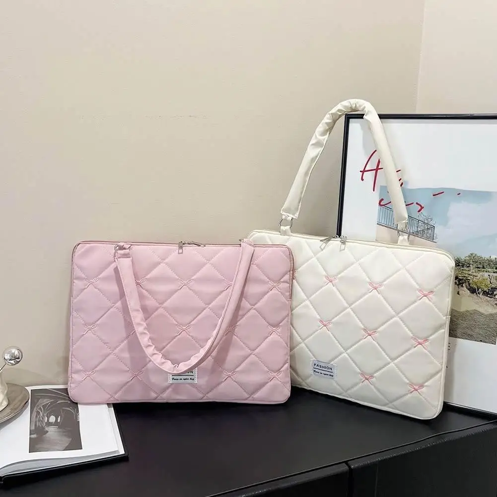 NEW Cute Bow Embroidered Laptop Sleeve Bag 13 14 15 15.6 16 Inch Portable Shoulder Handbag Fashion Notebook Case For Women