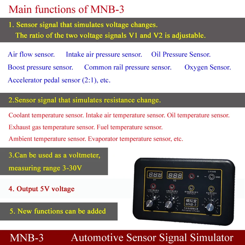 MNB-3 Auto Capteur Simulateur Véhicule Automobile Générateur De Signal Voltmètre Testeur De MNB-2 De Voiture Oxygène Huile Capteur Simulateur