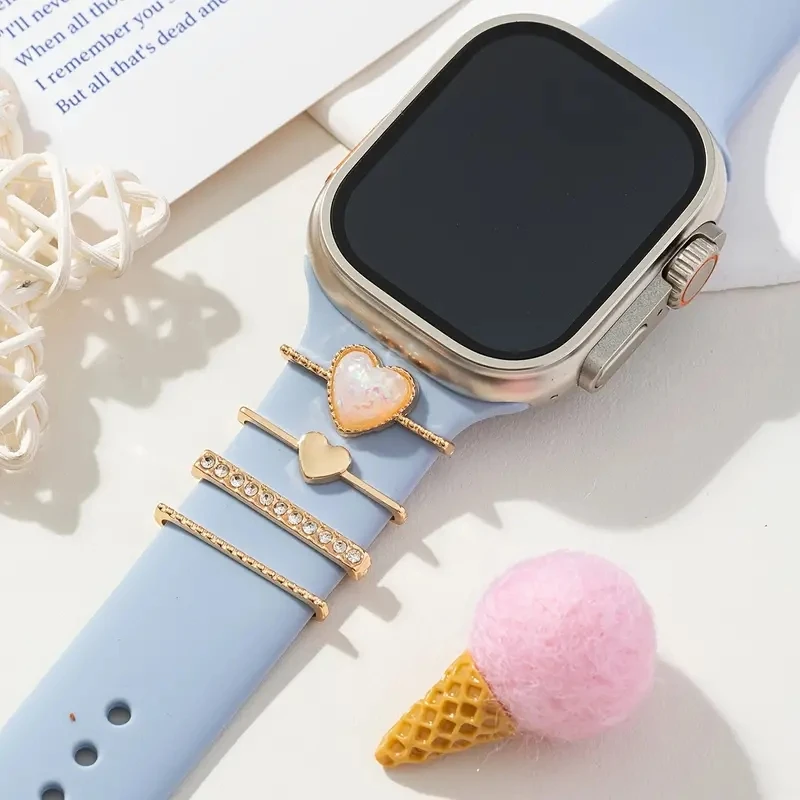 حزام الموضة الزخرفية لساعة أبل الفرقة الماس زخرفة سوار زخرفة المعادن سحر سيليكون حزام الملحقات