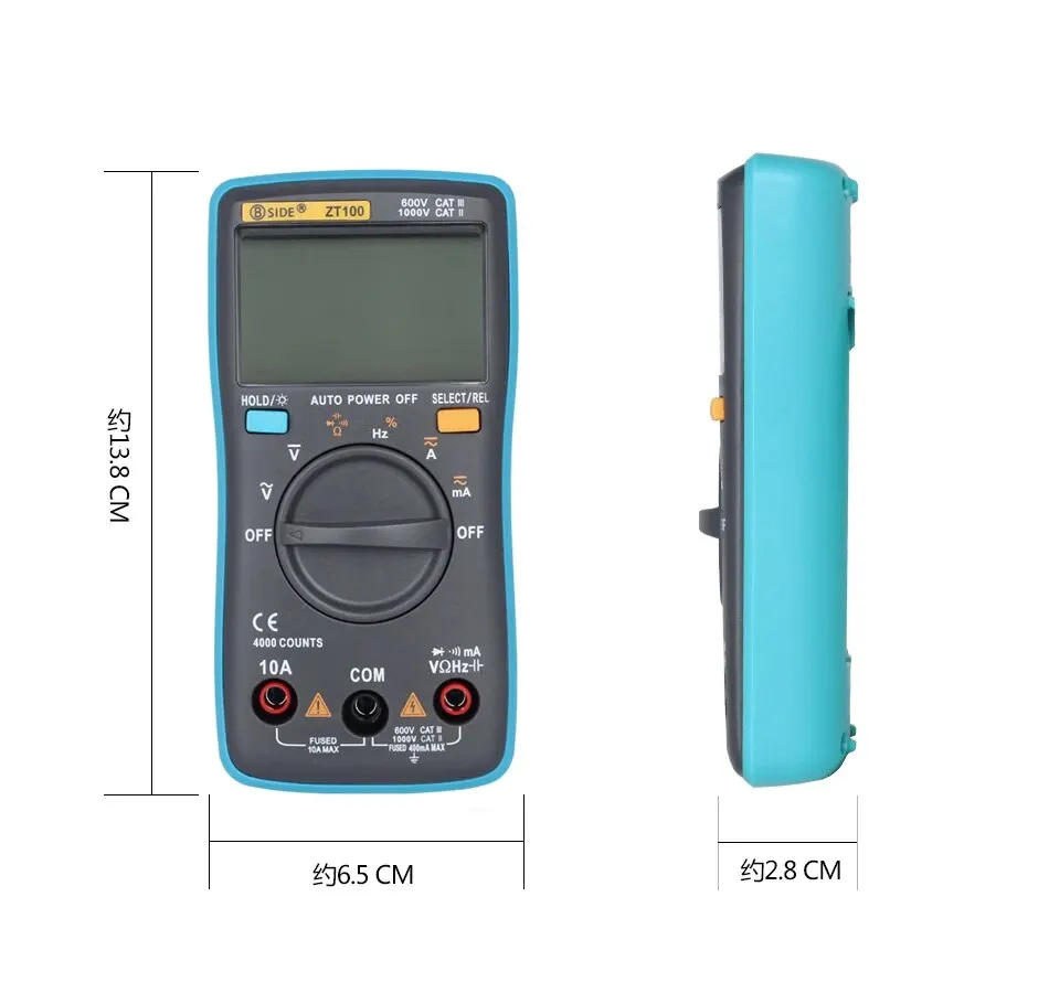 BSIDE Digital Multimeter 4000 Counts DC/AC Voltage Current Capacitance Hz Diode Ohm Tester Ammeter Voltmeter Backlight