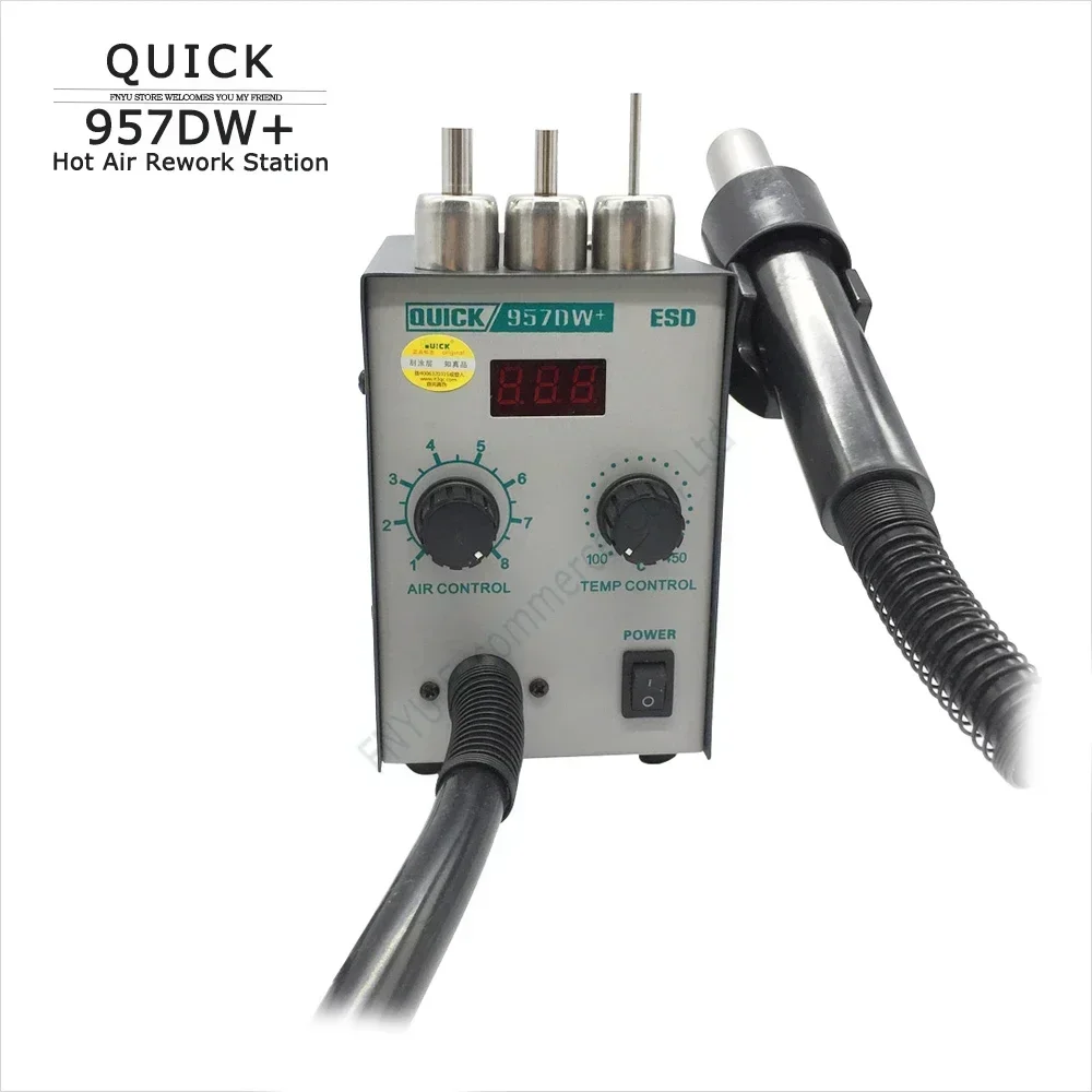 QUICK 957DW+ Welding Table Hot Air Heat Gun LED Display Adjustable Helical Wind 400W for SMD Mobile Phone Repair Rework Station